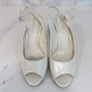 Women's White Peep-Toe Slingback Heels